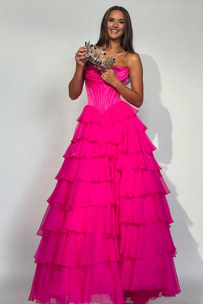 Ardea | Strapless A-Line Ruffle Long Prom Dress With Split