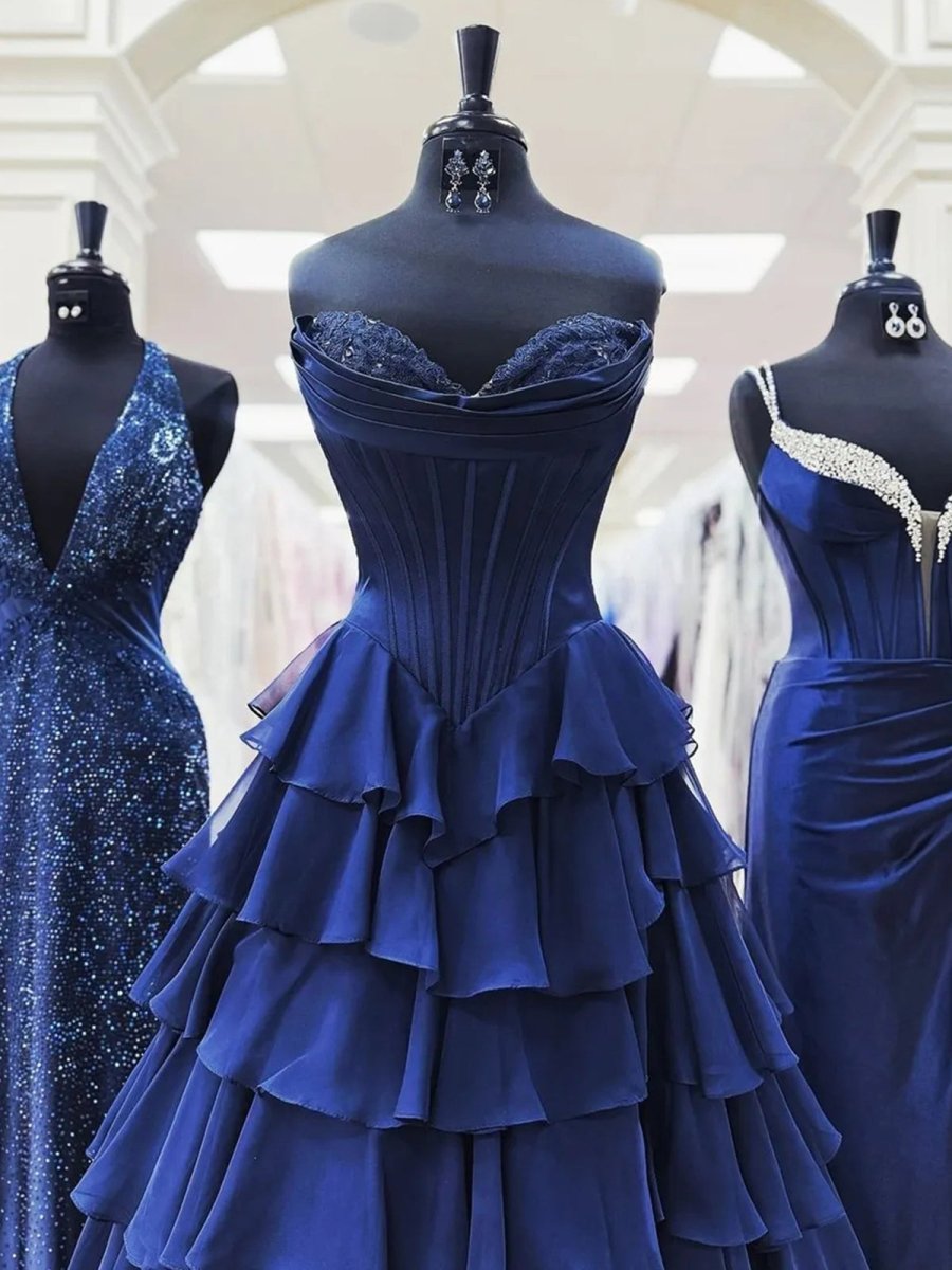 Ardea | Strapless A-Line Ruffle Long Prom Dress With Split