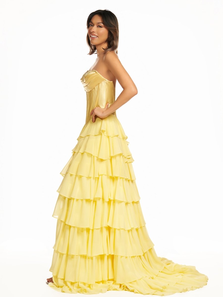 Ardea | Strapless A-Line Ruffle Long Prom Dress With Split