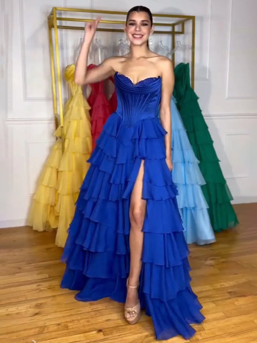 Ardea | Strapless A-Line Ruffle Long Prom Dress With Split