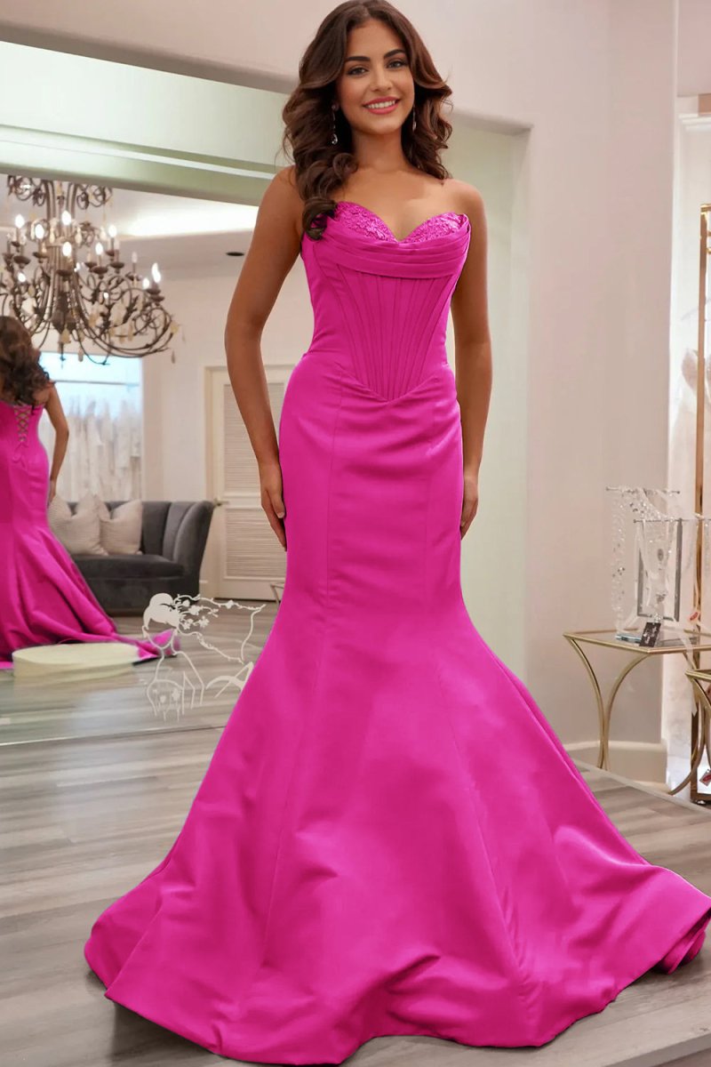 Arisse | Blue - Sweetheart Mermaid Pleated Long Formal Prom Dresses With Appliques - KissProm