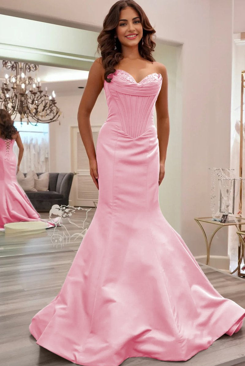 Arisse | Blue - Sweetheart Mermaid Pleated Long Formal Prom Dresses With Appliques - KissProm