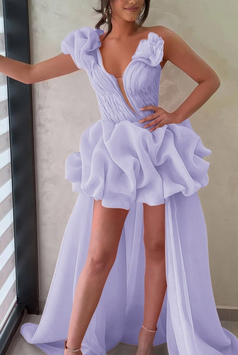 Ariwen | Hot Pink - One Shoulder Organza High Low Homecoming Dress With Ruffles