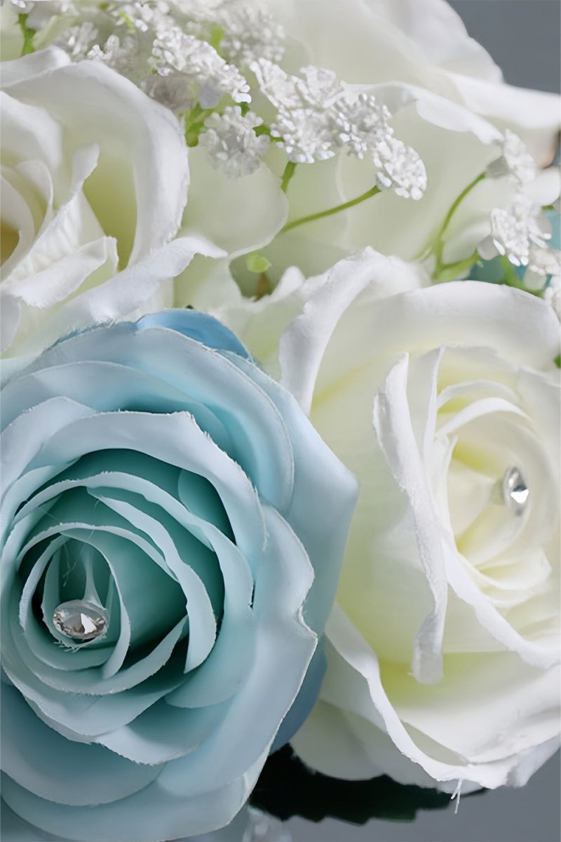 Artificial Blue Rose Cascade Wedding Flower Bouquets - KissProm