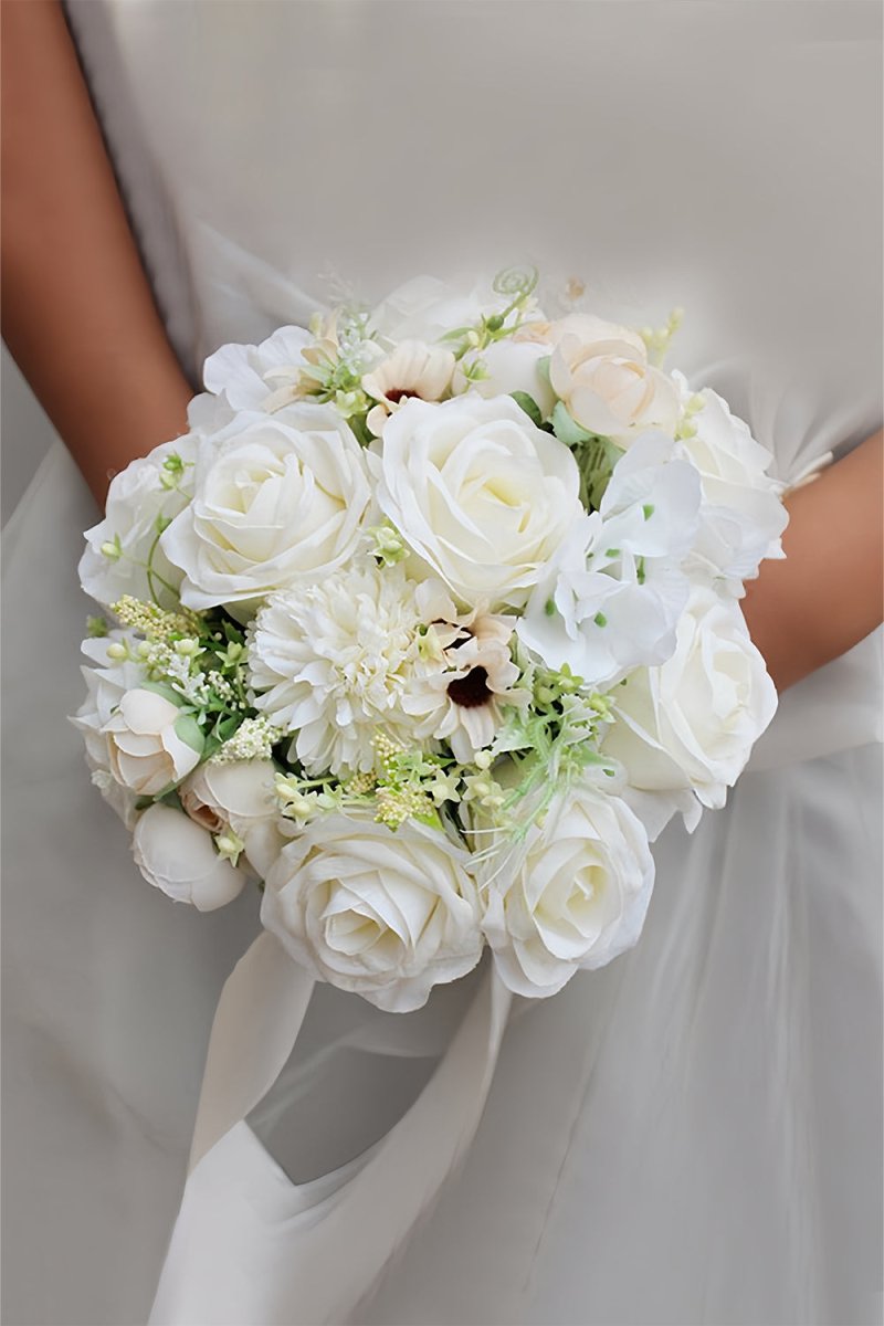 Artificial Silk Roses Wedding Bridal Bouquets - KissProm