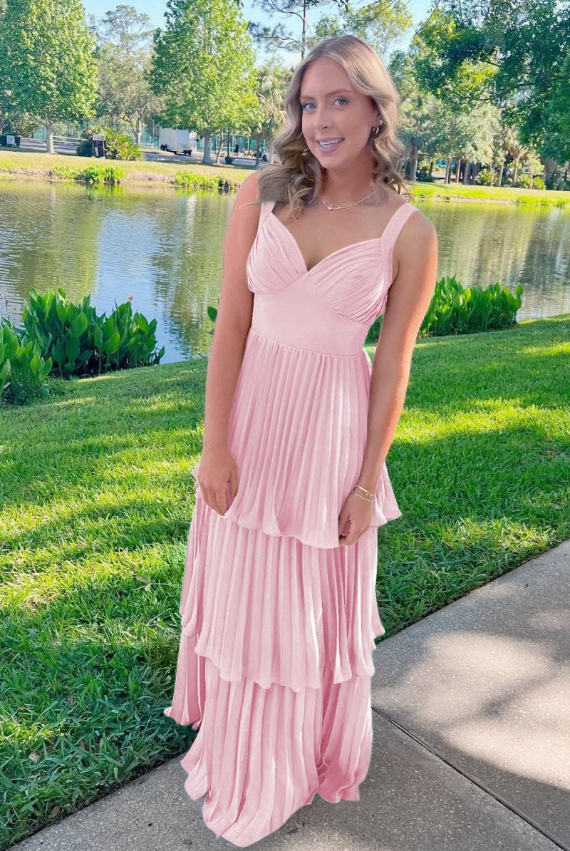 Arvella | Blue - Sweetheart A - Line Chiffon Pleated Long Prom Dresses With Ruffles - KissProm