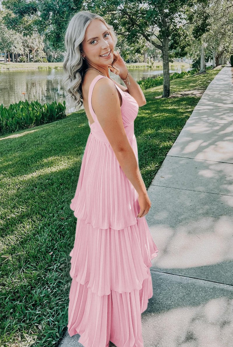 Arvella | Blue - Sweetheart A - Line Chiffon Pleated Long Prom Dresses With Ruffles - KissProm