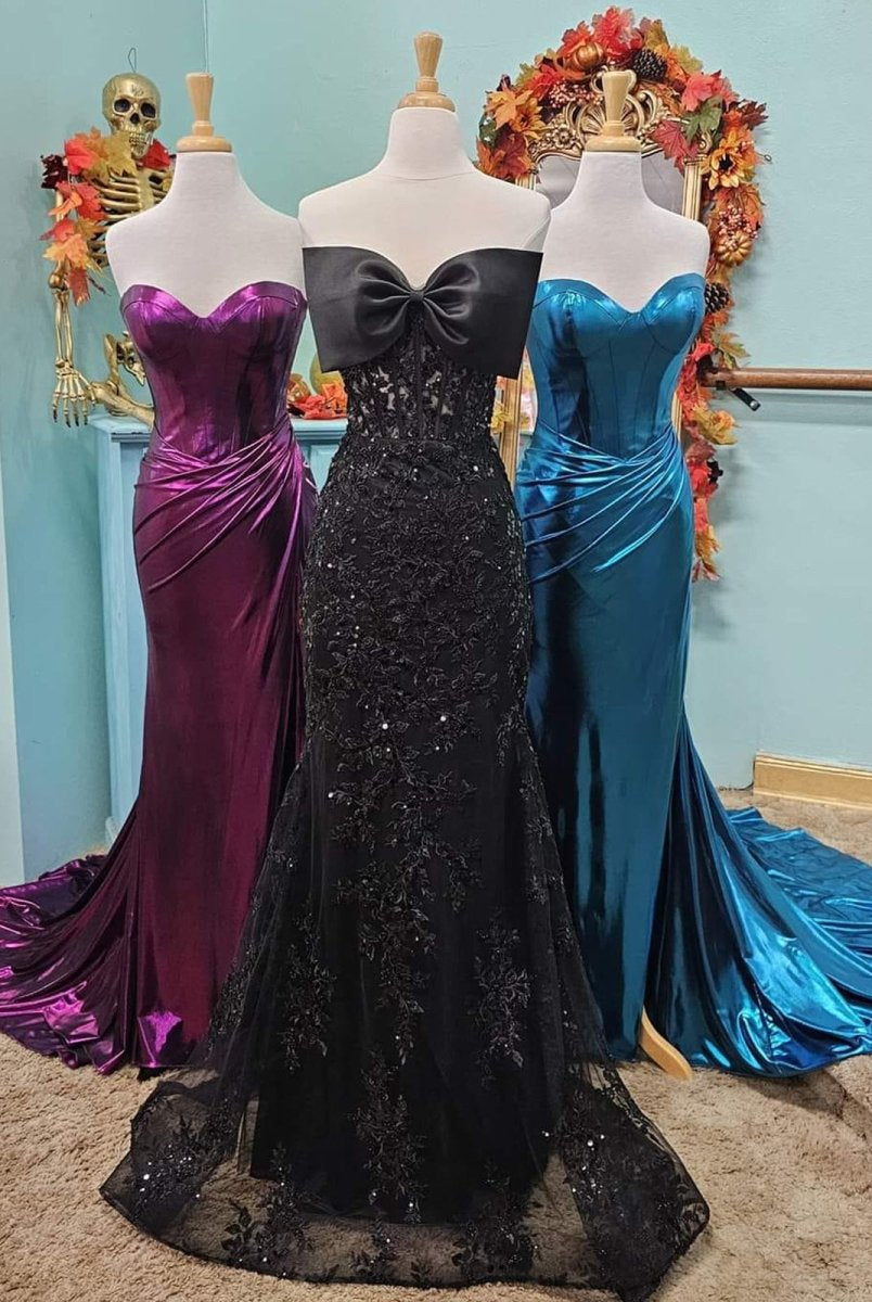 Arvin | Strapless Mermaid Lace Appliques Long Prom Dress with Bow