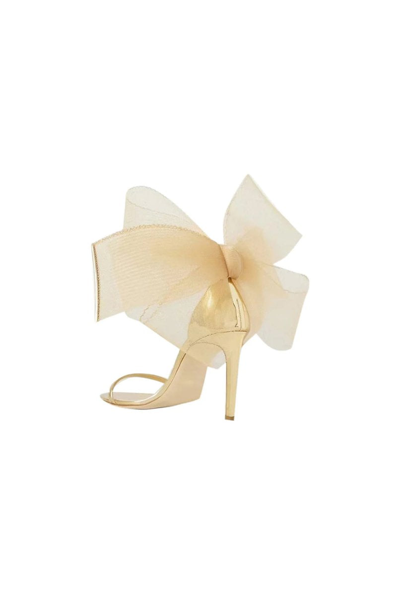 Asymmetric Bow - Embellished Satin High Heel Sandals - KissProm