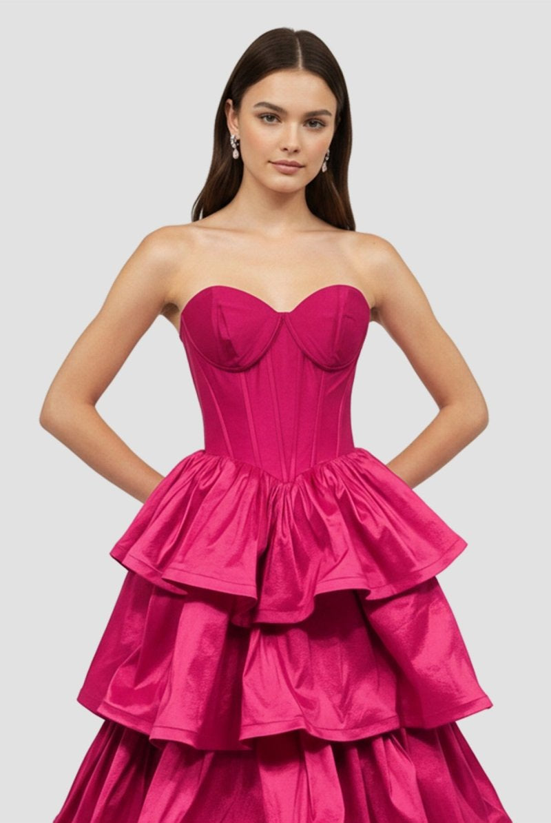 Ausha | Sweetheart Fuchsia Ruffles A - line Prom Dresses - KissProm