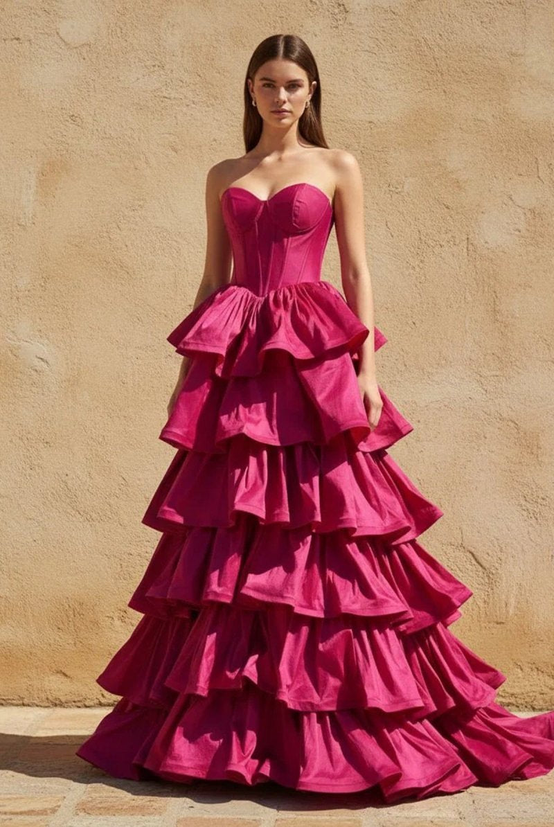 Ausha | Sweetheart Fuchsia Ruffles A - line Prom Dresses - KissProm