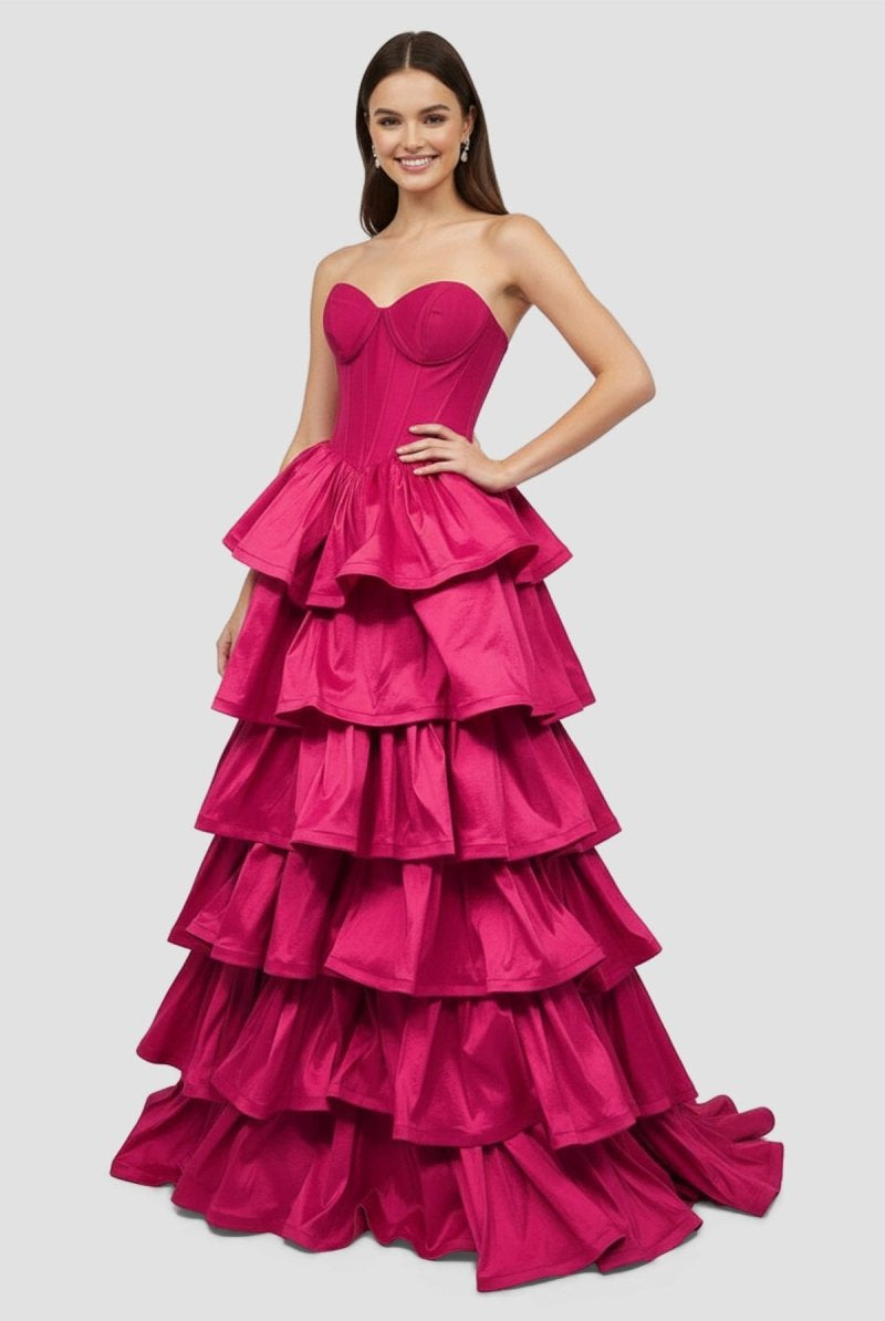 Ausha | Sweetheart Fuchsia Ruffles A - line Prom Dresses - KissProm