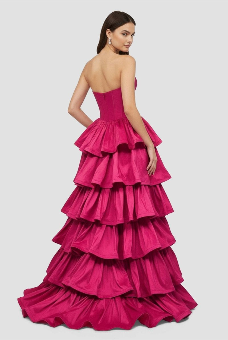 Ausha | Sweetheart Fuchsia Ruffles A - line Prom Dresses - KissProm