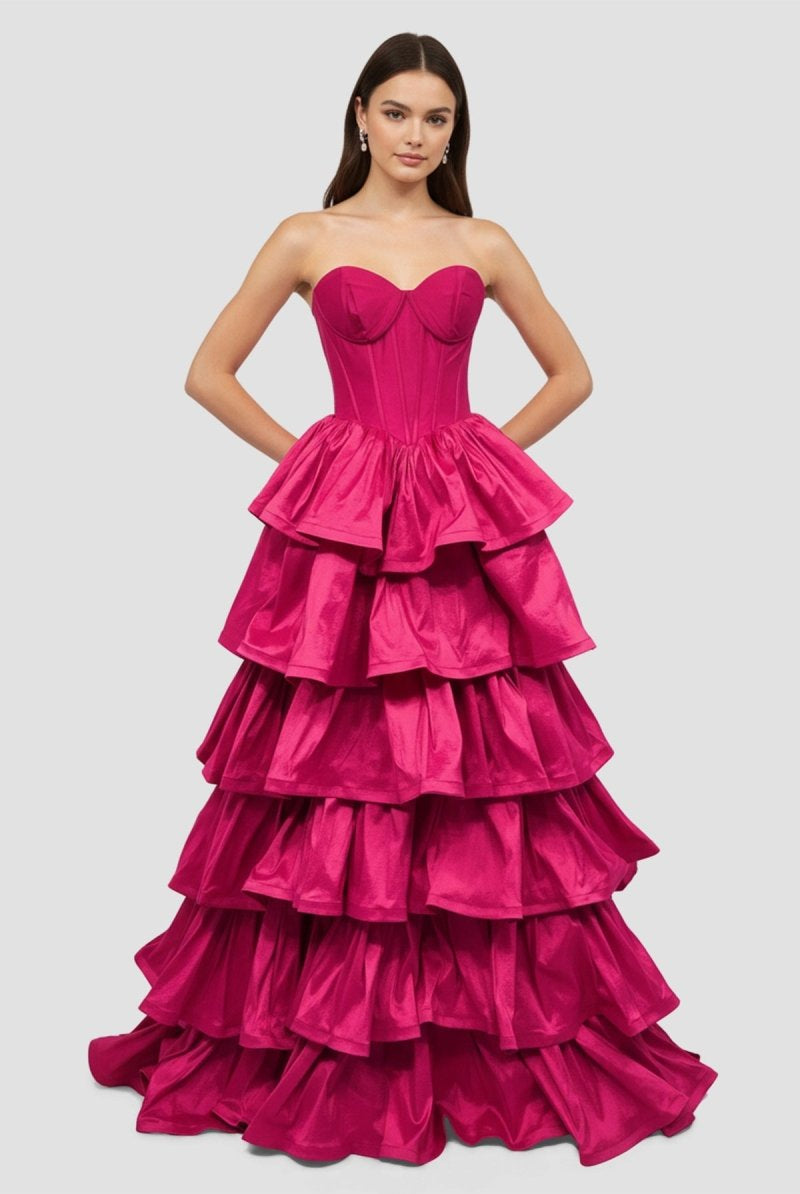 Ausha | Sweetheart Fuchsia Ruffles A - line Prom Dresses - KissProm