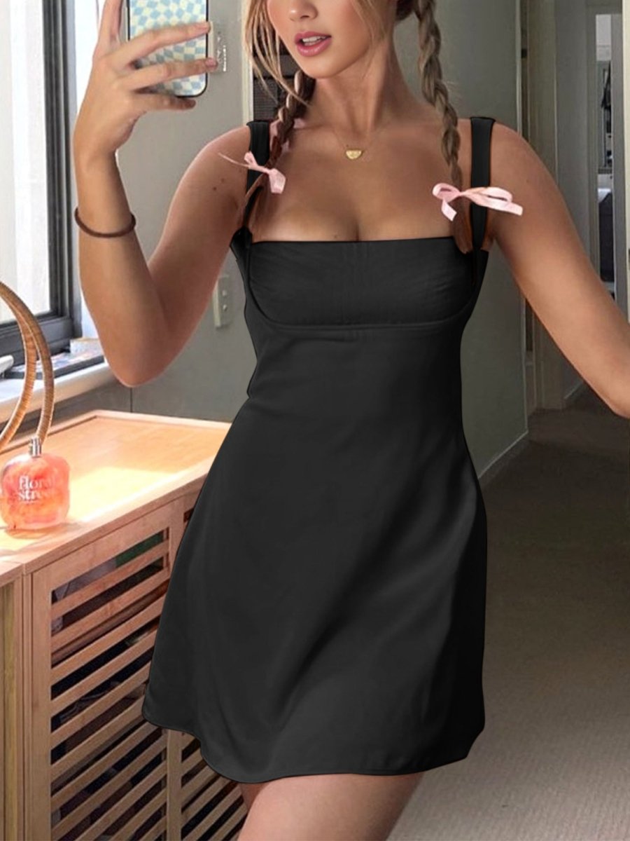 Azel | Black - Square Neck Sleeveless A Line Short Cocktail Dresses - KissProm