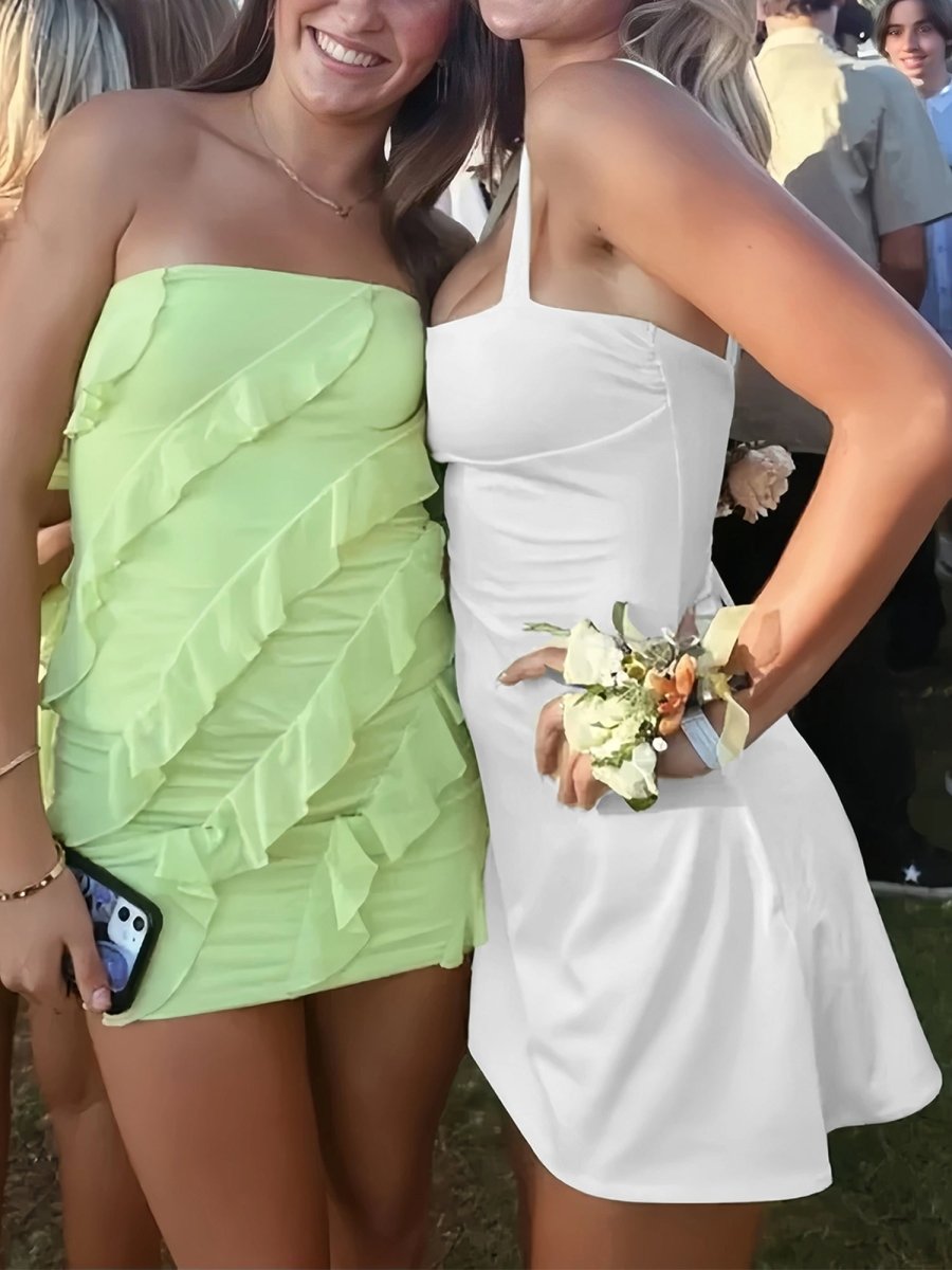 Azel | White - Square Neck Sleeveless A Line Short Cocktail Dresses - KissProm