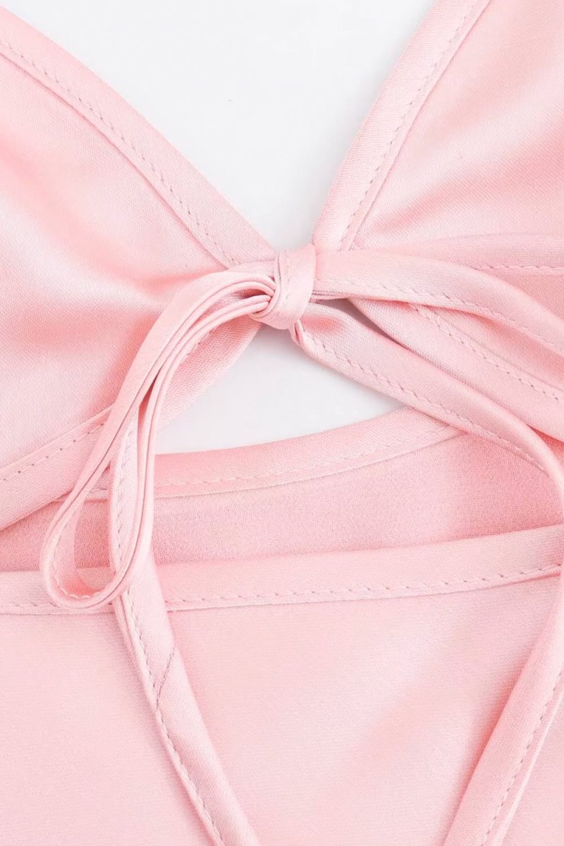 Azlie | Pink Sheath Spaghetti Straps Satin Long Prom Dresses With Keyhole - KissProm