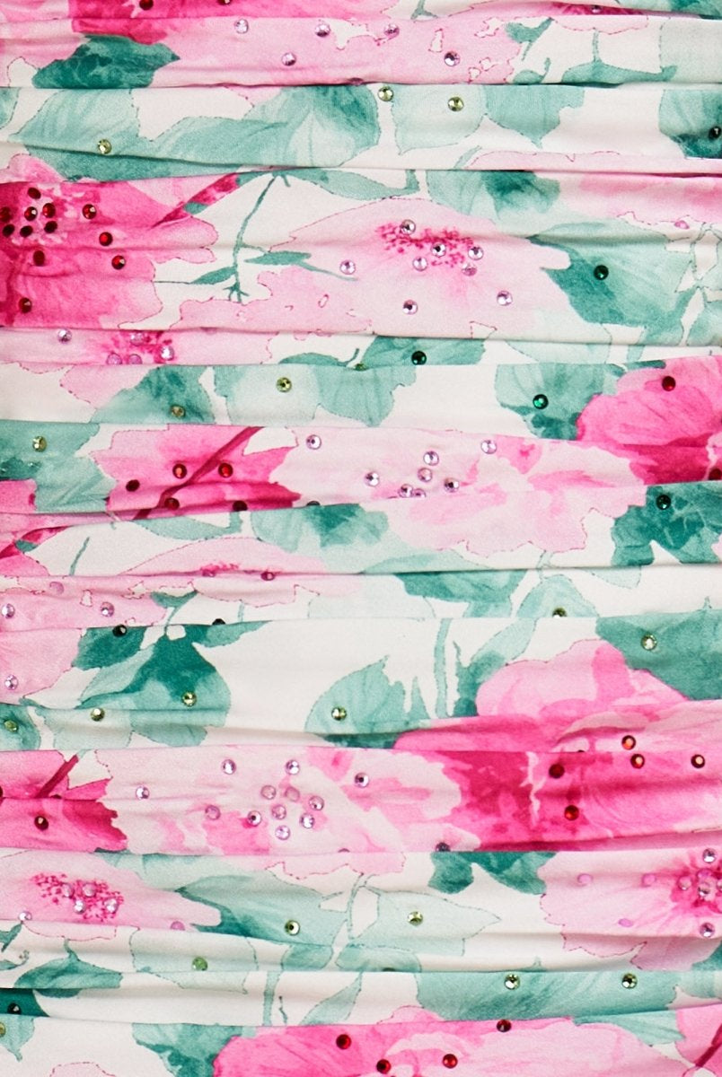 Azucena | White - Sheath Floral Strapless Beaded Short Homecoming Dresses