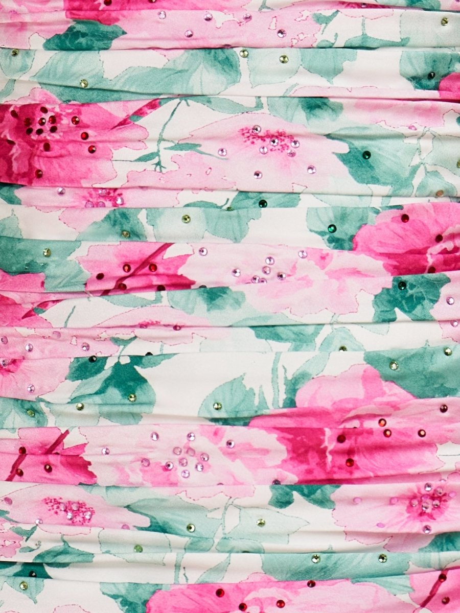 Azucena | White - Sheath Floral Strapless Beaded Short Homecoming Dresses