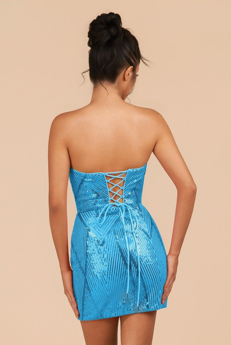 Azuraia | Blue - Strapless Bodycon Sequins Homecoming Dresses With Slit