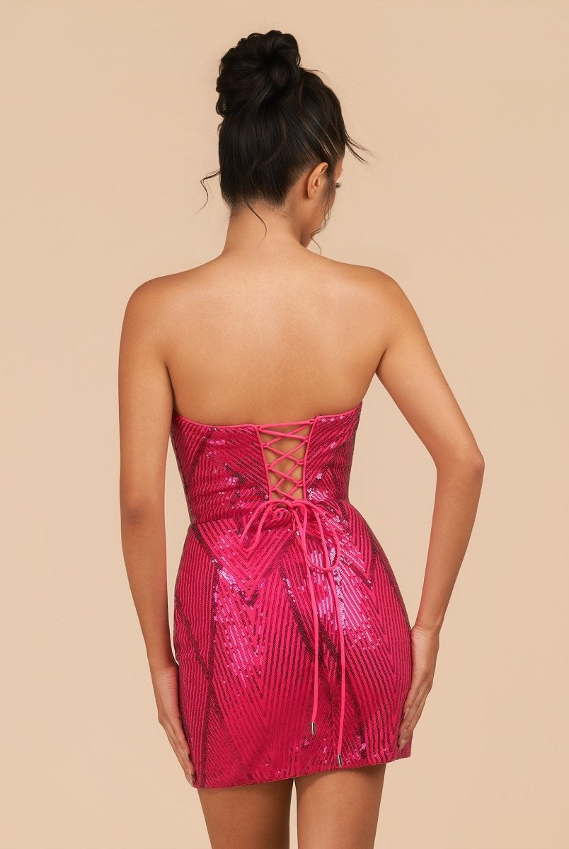 Azuraia | Fuchsia - Strapless Bodycon Sequins Homecoming Dresses With Slit