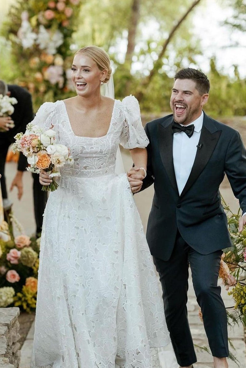 A-Line Square Neck Vintage Lace Wedding Dresses – Wedding Dresses by KissProm | Available at KissProm