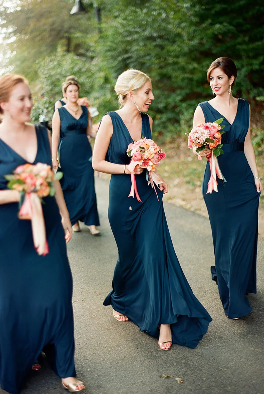 Peacock Blue Mermaid V - Neck Long Bridesmaid Dress - KissProm