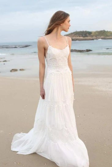 Spaghetti Sleeveless Chiffon Beach Boho Wedding Dress