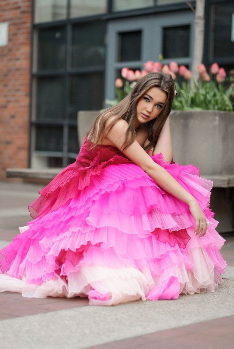 Xiomara | Sweetheart Pleated Bodice Long Prom Dress with Ruffles - KissProm