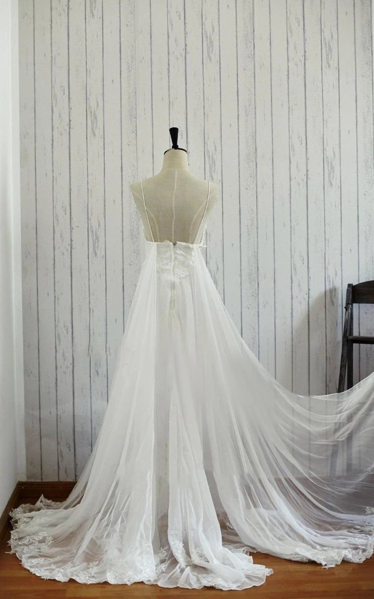 A-Line Backless Chiffon Lace Satin Wedding Dress