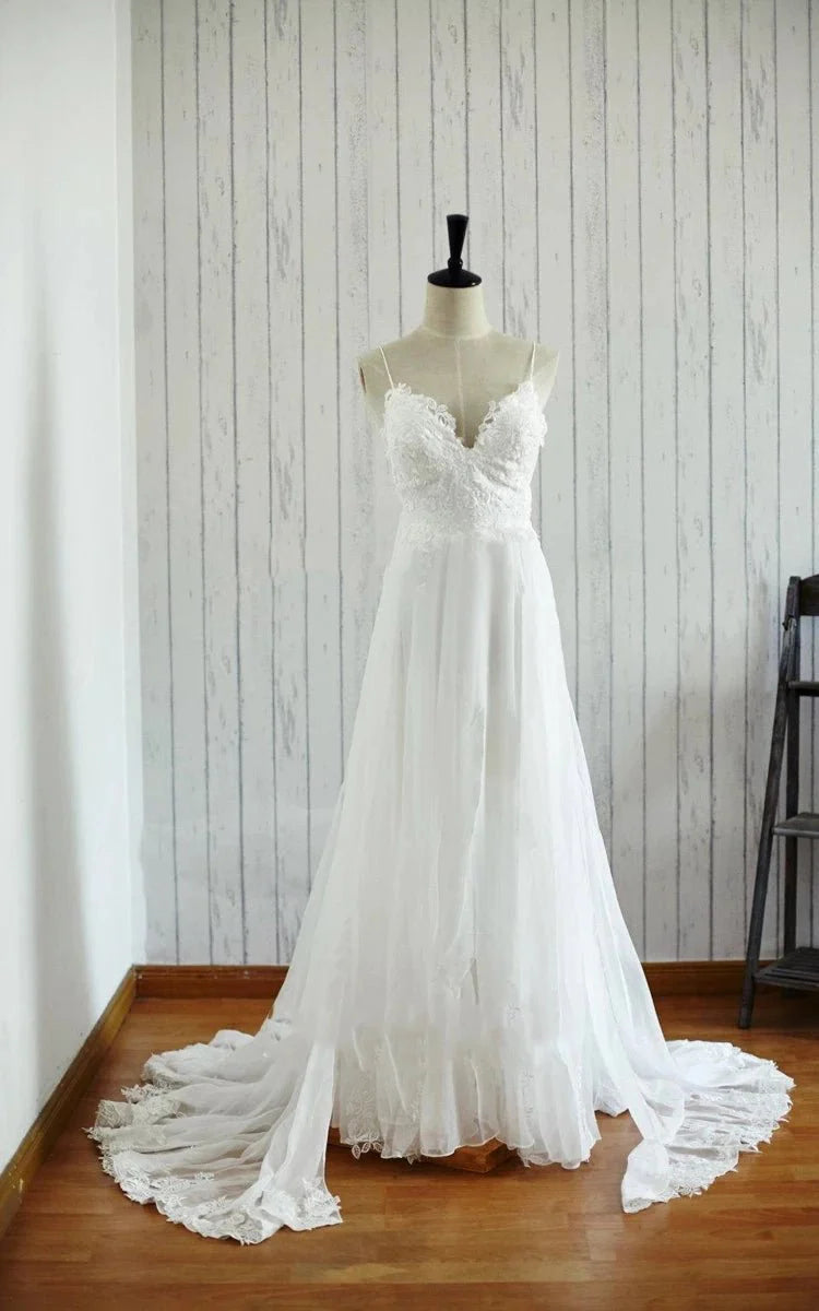 A-Line Backless Chiffon Lace Satin Wedding Dress A-Line Backless Chiffon Lace Satin Wedding Dress