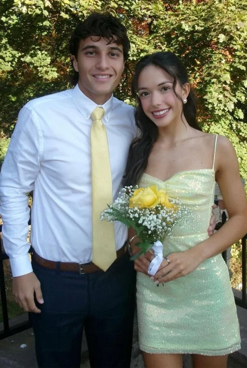 Baeliths | Yellow - Spaghetti Straps Bodycon Sequined Homecoming Dresses With Keyhole
