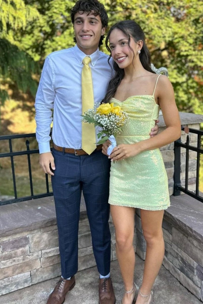 Baeliths | Yellow - Spaghetti Straps Bodycon Sequined Homecoming Dresses With Keyhole