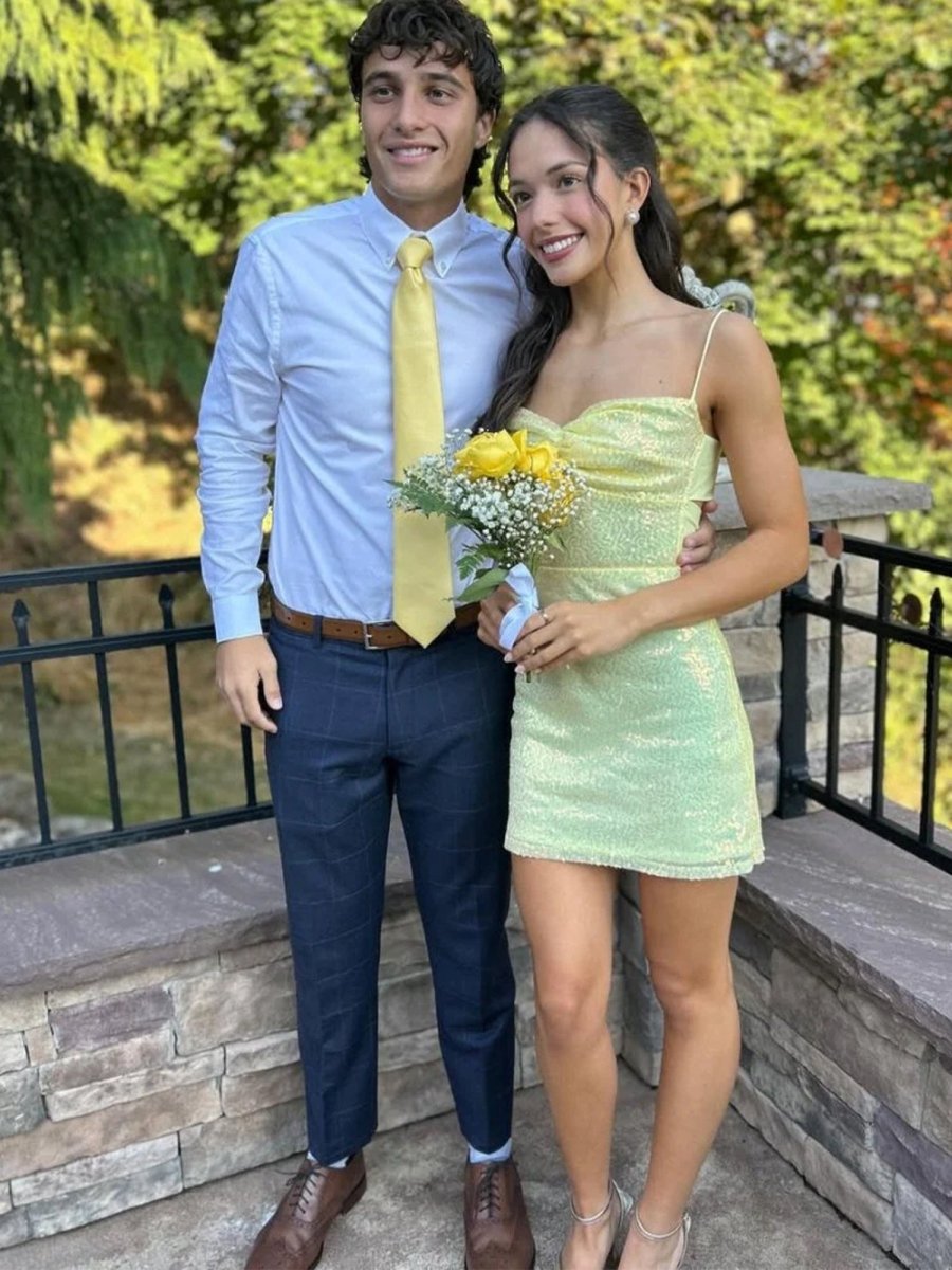 Baeliths | Yellow - Spaghetti Straps Bodycon Sequined Homecoming Dresses With Keyhole