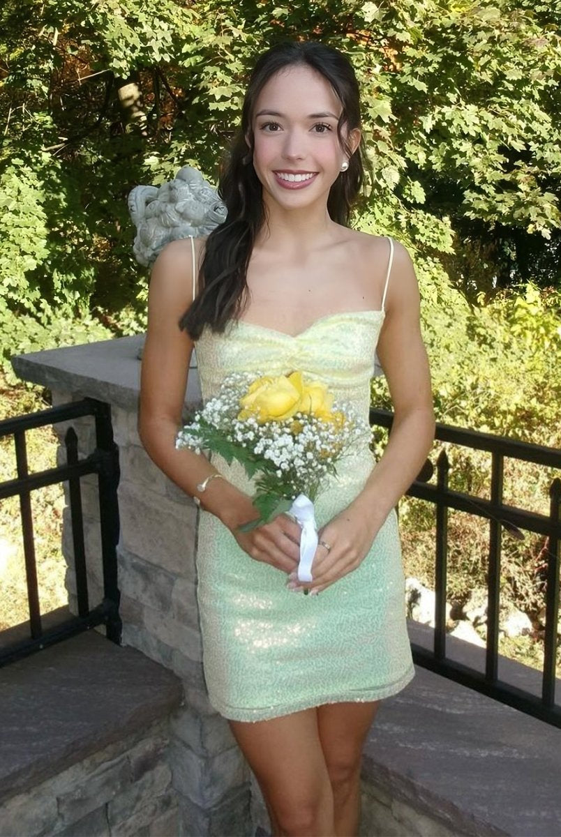 Baeliths | Yellow - Spaghetti Straps Bodycon Sequined Homecoming Dresses With Keyhole