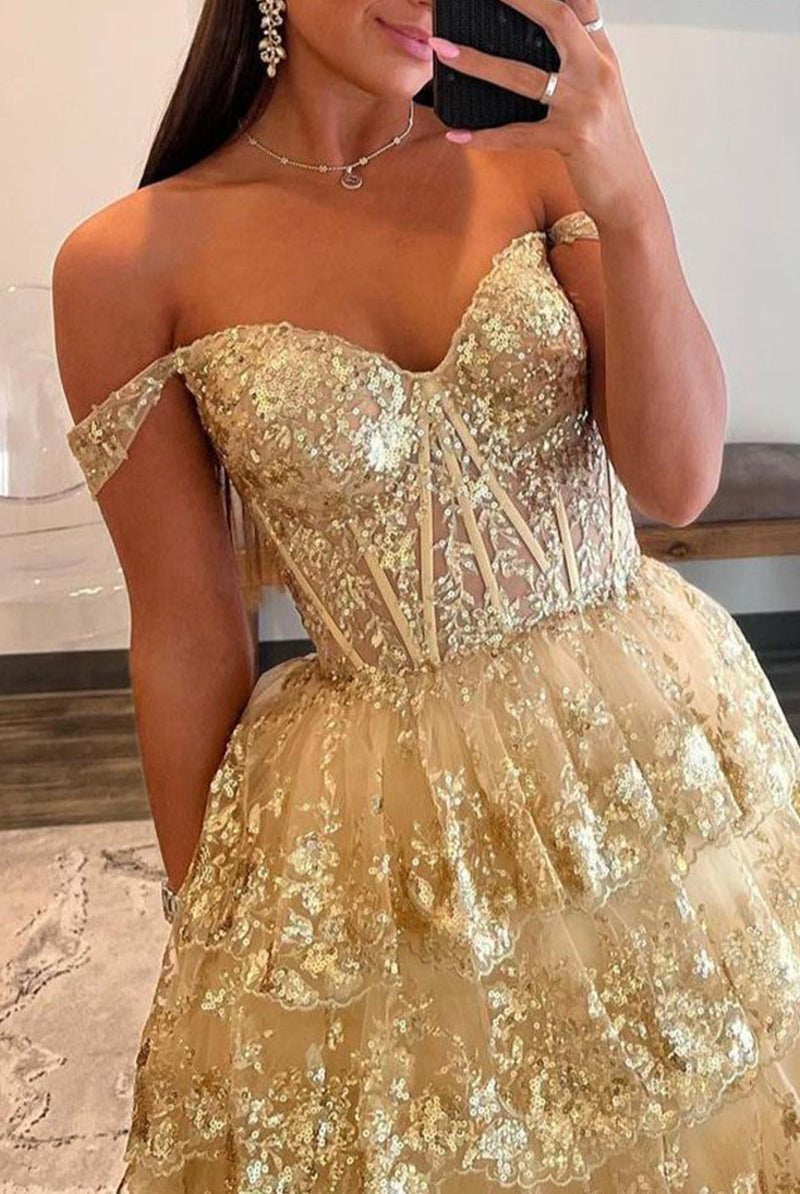 Leona |Princess Off the Shoulder Sequined Lace Prom Dress