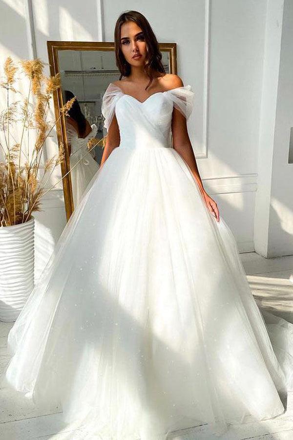 Ball Gown Off-the-shoulder Wedding Dress Tulle Bridal Dress | KissProm