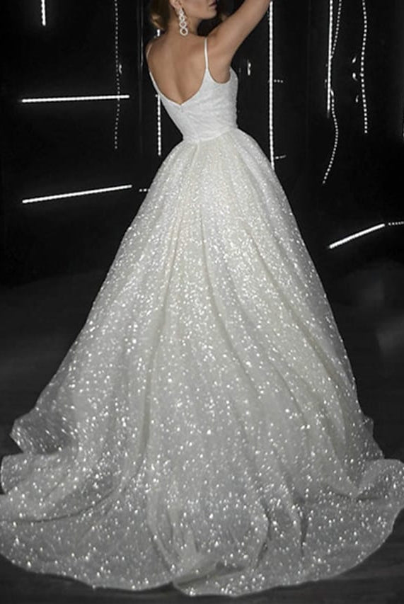 Noemi | Ball Gown Prom Dresses Glittering Dress Wedding Party Court Train Sleeveless Spaghetti Strap Tulle with Sequin