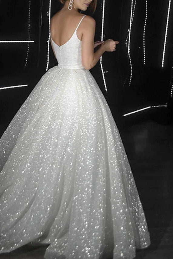 Noemi | Ball Gown Prom Dresses Glittering Dress Wedding Party Court Train Sleeveless Spaghetti Strap Tulle with Sequin