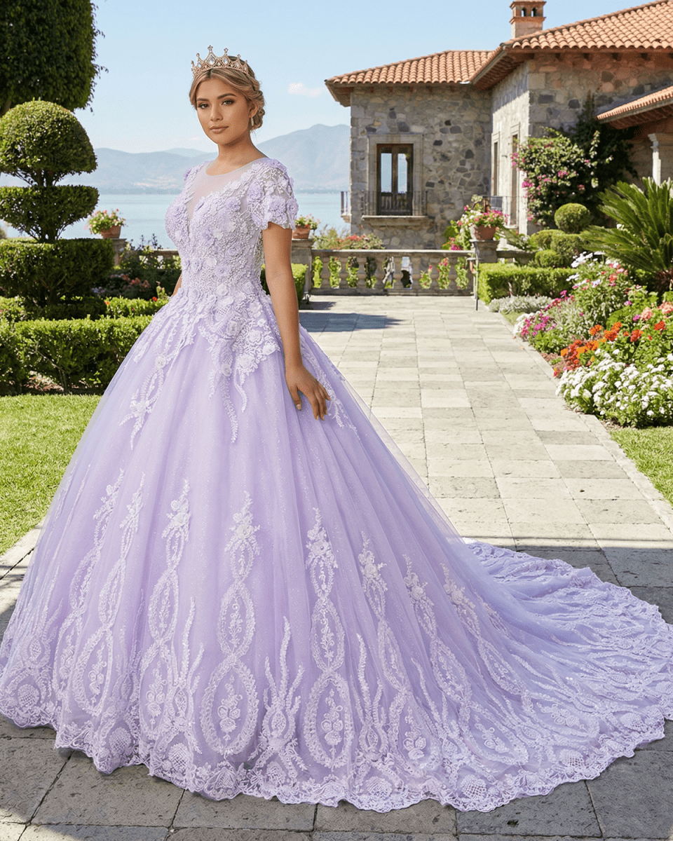 short quinceanera dresses KissProm Dress Ball Gown Sleeves Beaded Prom With Appliques, Lavender / 4 ivory wedding dress The Knit Polo Dress Formal Event Color:Volcanic Plum Sumatra
