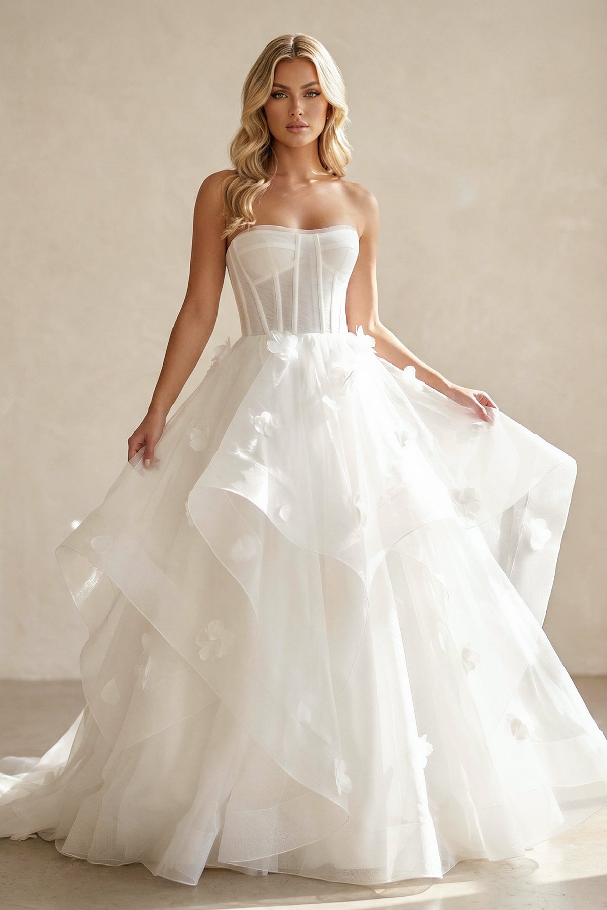 Simple White Corset A-Line Wedding Dress with Appliques, Diamond White / 18 Simple White Corset A-Line Wedding Dress with Appliques, Diamond White / 18