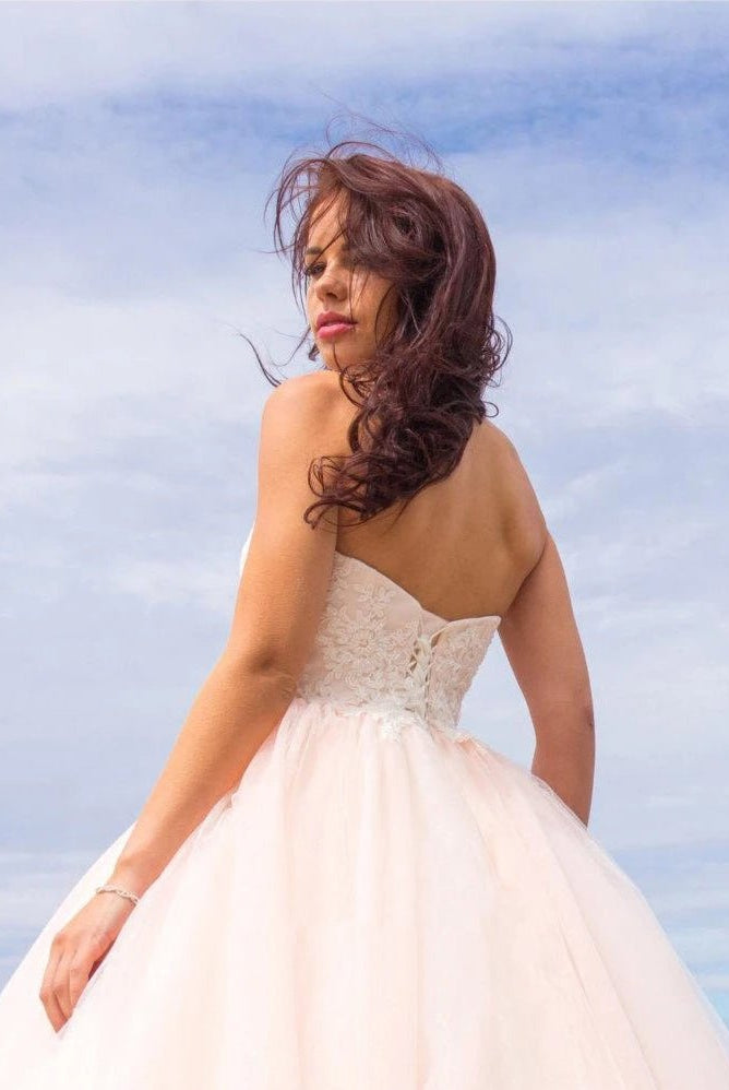 Ball Gown Tulle Lace Satin Strapless Weddig Dress