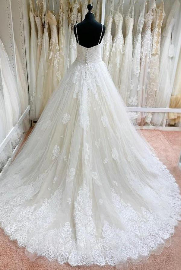 Ball Gown Tulle Lace Spaghetti Straps Appliqued Wedding Dresses