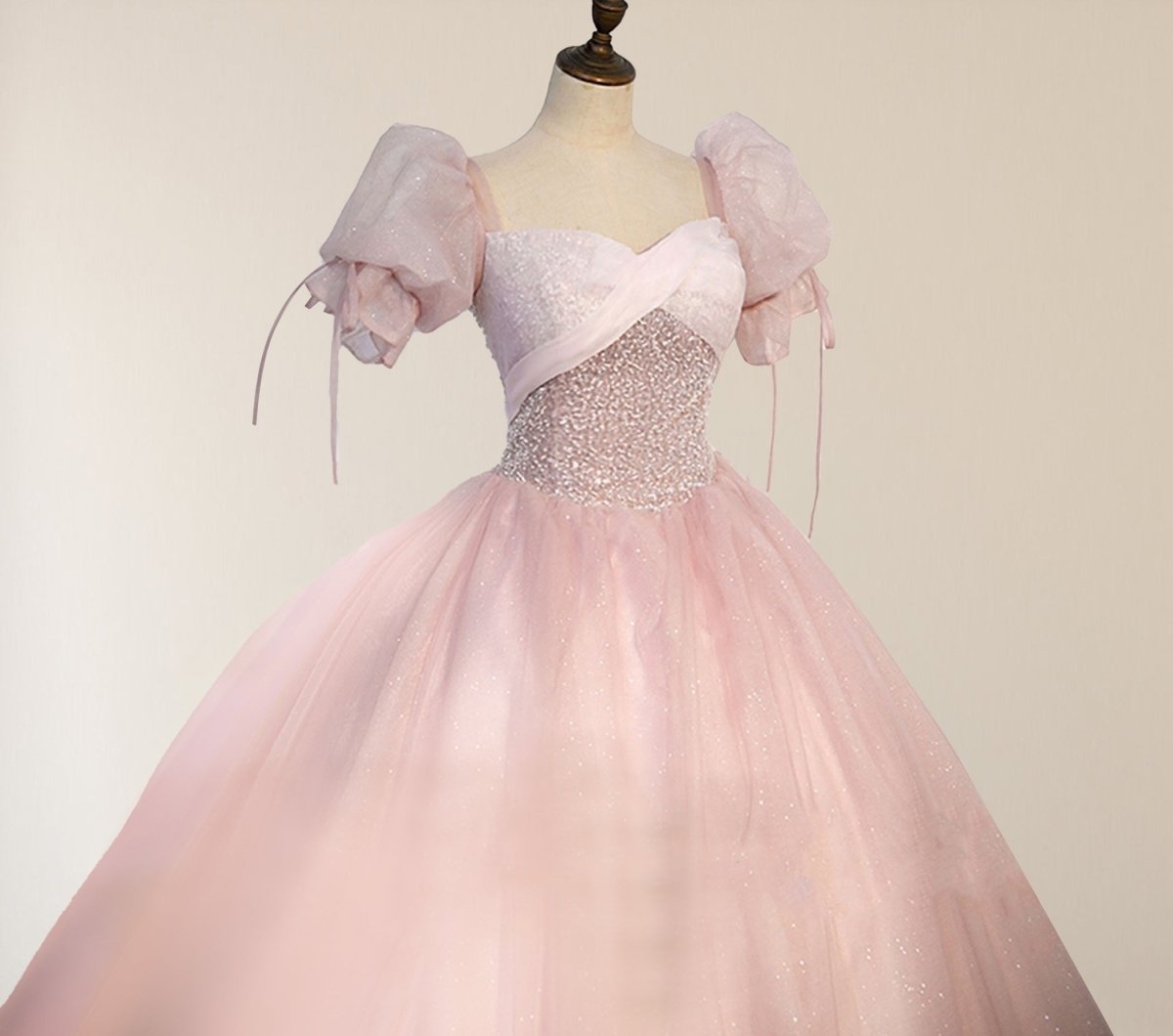 Ball-Gown Tulle Pink Sweetheart Floor-Length Graduation Birthday Party Dress with Sequined