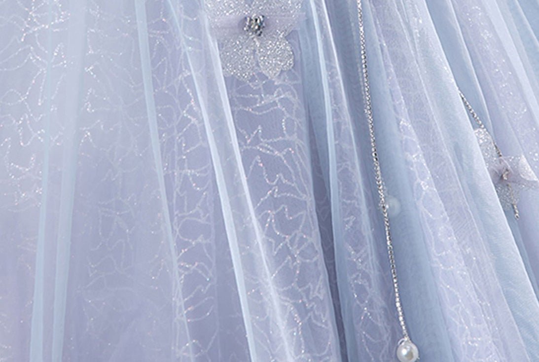Ball-Gown Tulle Sweetheart Floor-Length Pearls Butterflies Quinceanera Dress with Appliqued