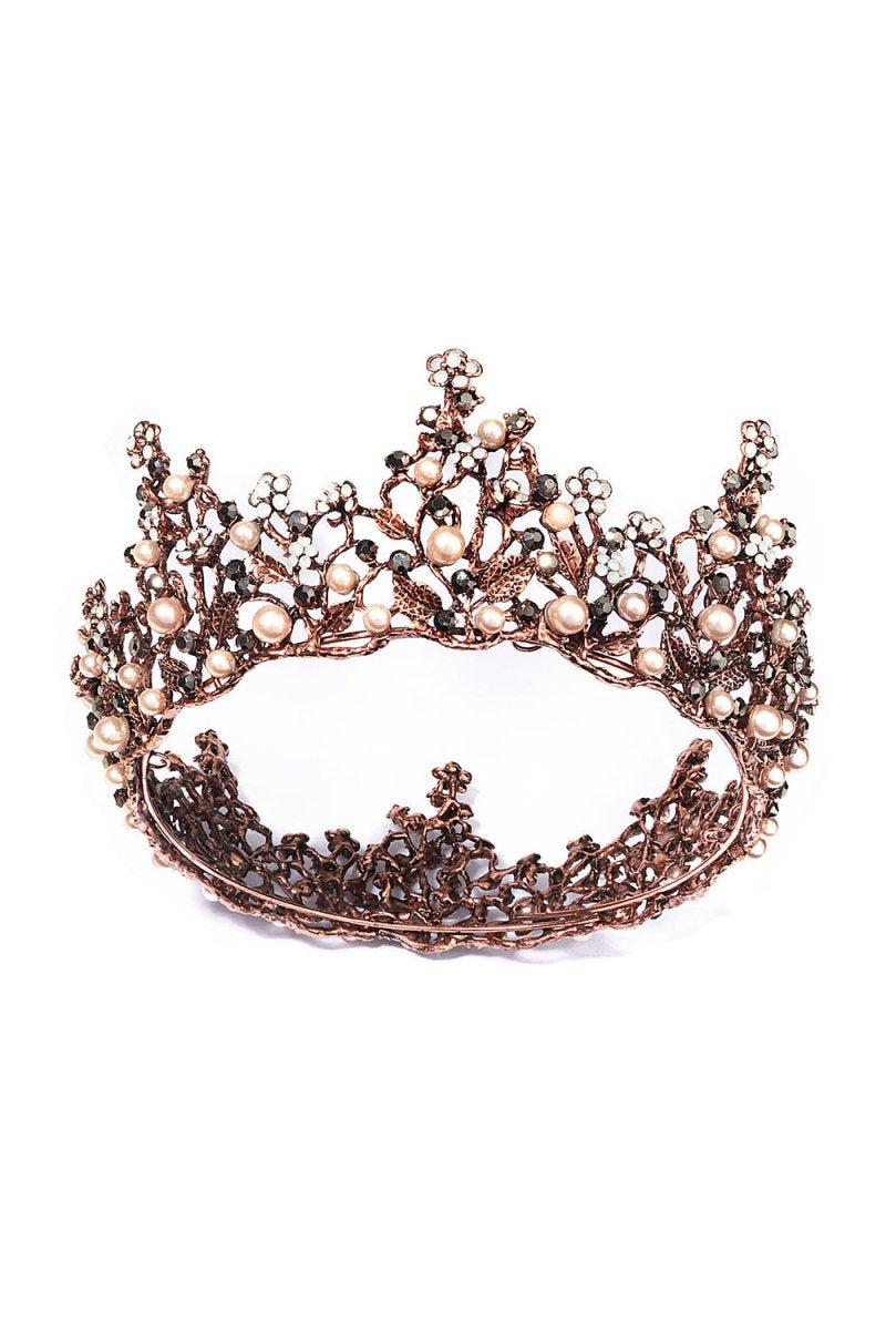 Baroque Rose Gold Crystal Flower Crown - KissProm