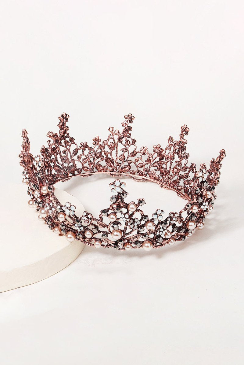 Baroque Rose Gold Crystal Flower Crown - KissProm