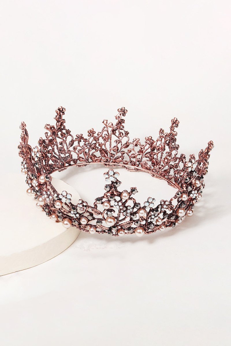 Baroque Rose Gold Crystal Flower Crown - KissProm