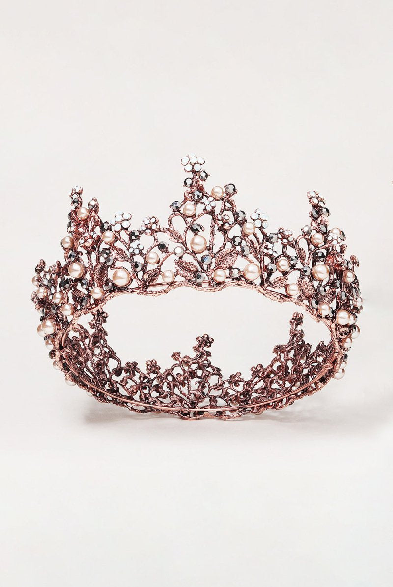 Baroque Rose Gold Crystal Flower Crown - KissProm
