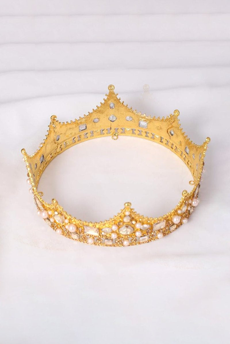 Baroque Vintage Crystal Pearl Crown - KissProm